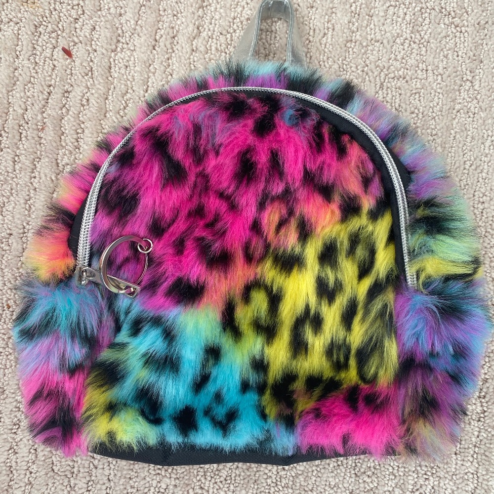 Fluffy Rainbow leapord backpack
